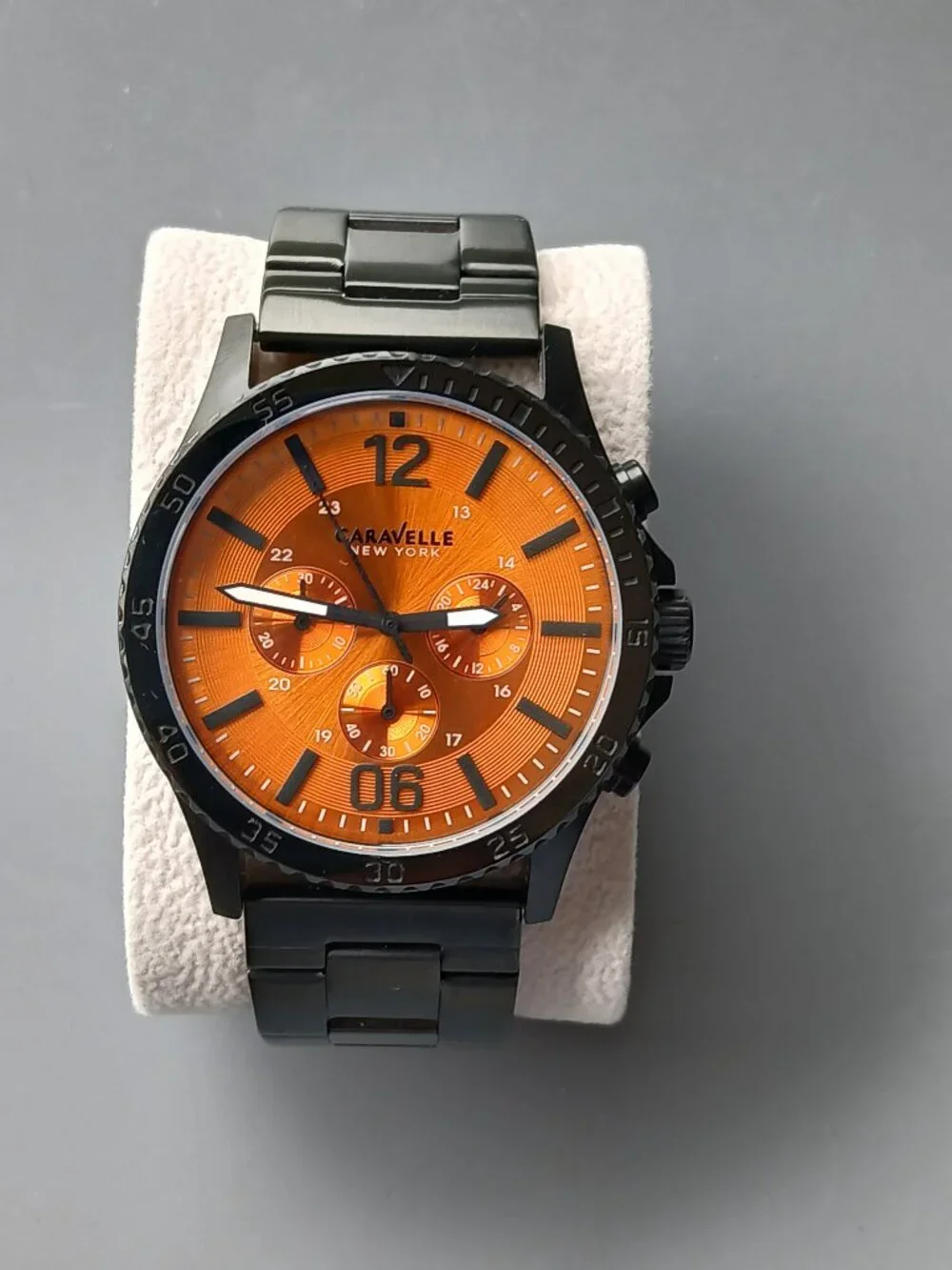 Caravelle Watch - Orange Face w/Black Steel Band